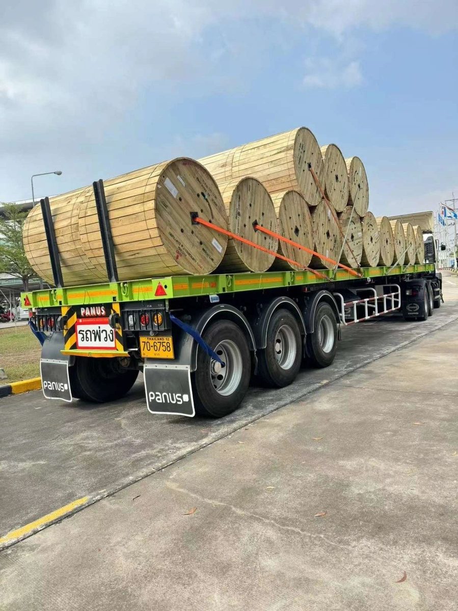 Cable drums loaded for delivery