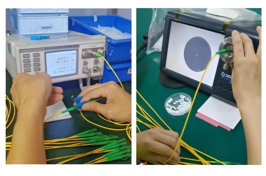Patch cords being tested on an OTDR at the Power Deal bench